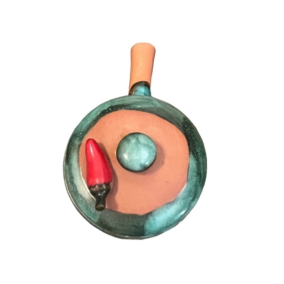 Handmade Rectangular Tray Jalapeño Green Drip Glazed Pottery Set Sign AE 97 - Picture 3 of 16